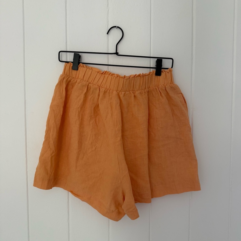 High Waist Orange Linen Shorts - Picture 2 of 2